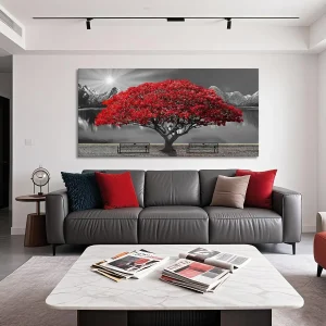 Black and White Red Tree Picture